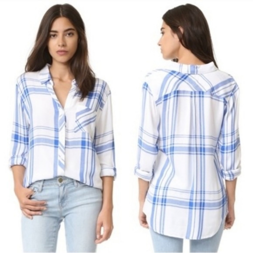 Rails Blue and White Plaid Button Down Shirt